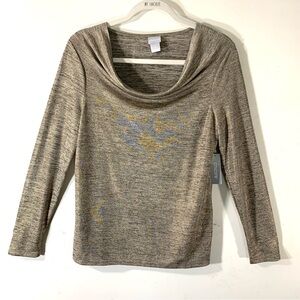 2/$35 Chico’s Metallic Drape Neck Knit Top NWT